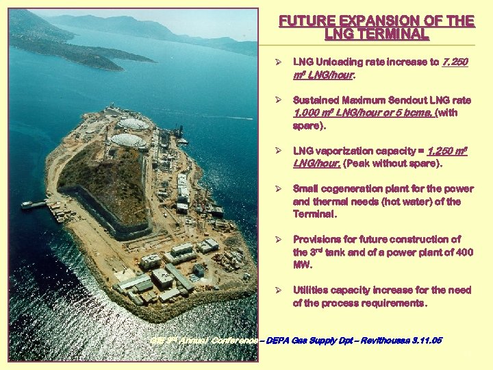 FUTURE EXPANSION OF THE LNG TERMINAL Ø LNG Unloading rate increase to 7. 250