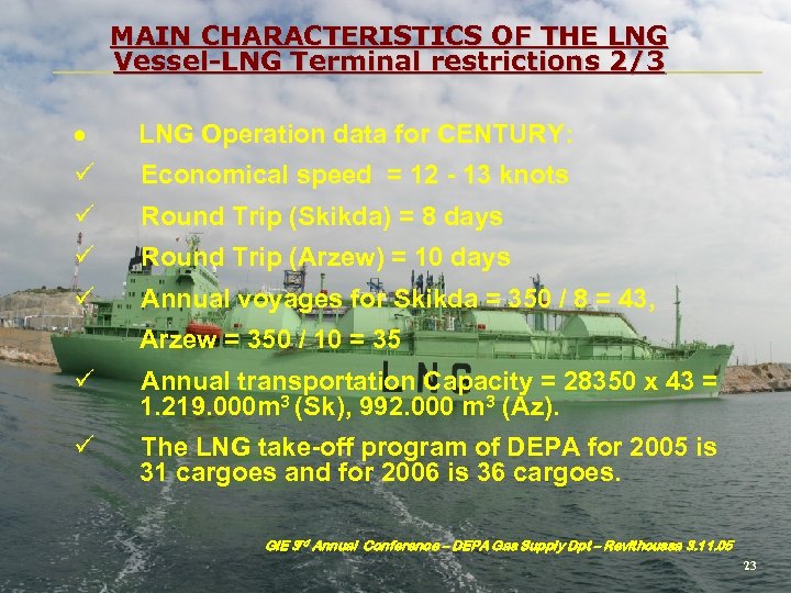 MAIN CHARACTERISTICS OF THE LNG Vessel-LNG Terminal restrictions 2/3 · LNG Operation data for