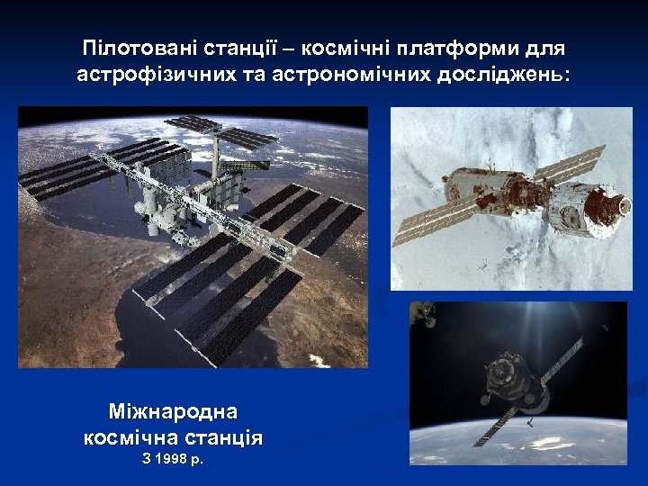 Пілотовані станції – космічні платформи для астрофізичних та астрономічних досліджень: Міжнародна космічна станція З