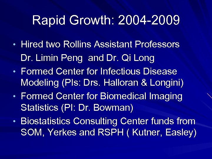 Rapid Growth: 2004 -2009 • Hired two Rollins Assistant Professors Dr. Limin Peng and