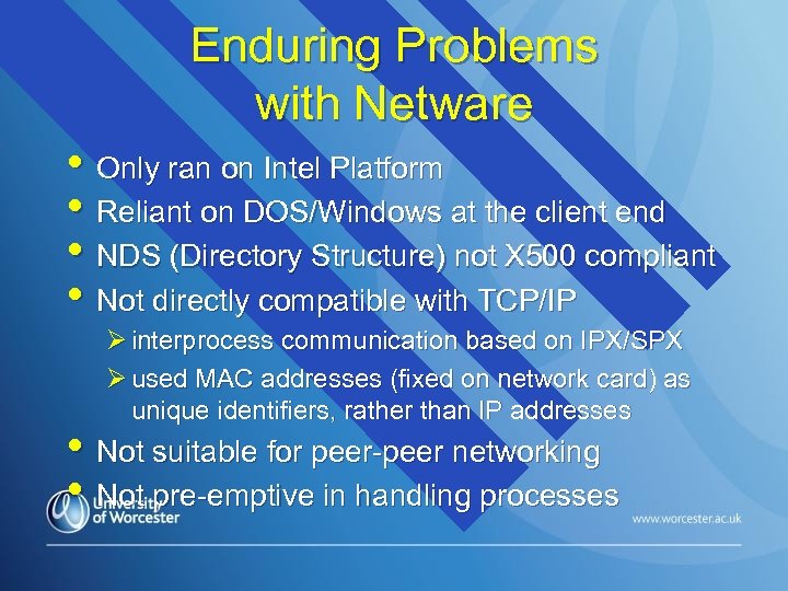 Enduring Problems with Netware • Only ran on Intel Platform • Reliant on DOS/Windows