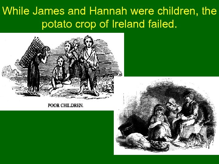 While James and Hannah were children, the potato crop of Ireland failed. 