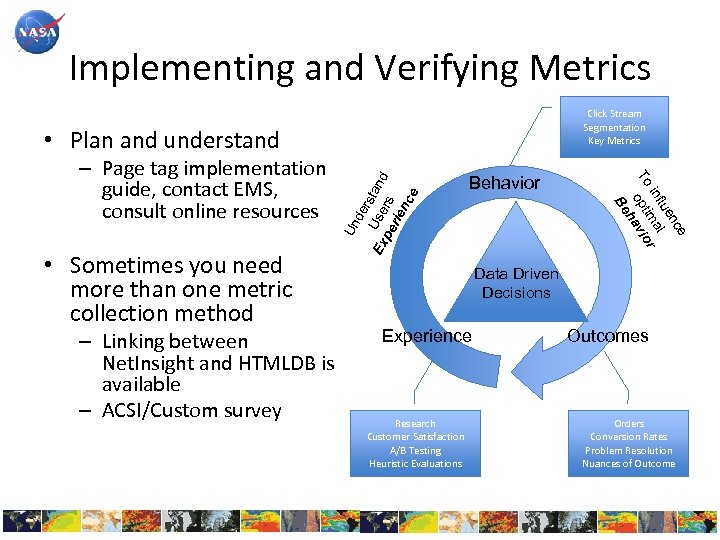 Implementing and Verifying Metrics Click Stream Segmentation Key Metrics • Sometimes you need more