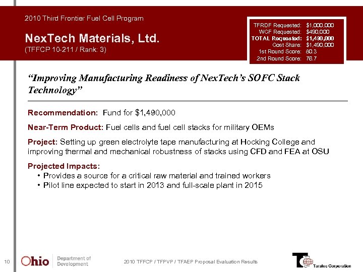 2010 Third Frontier Fuel Cell Program Nex. Tech Materials, Ltd. (TFFCP 10 -211 /