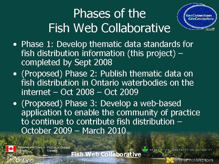 Phases of the Fish Web Collaborative • Phase 1: Develop thematic data standards for