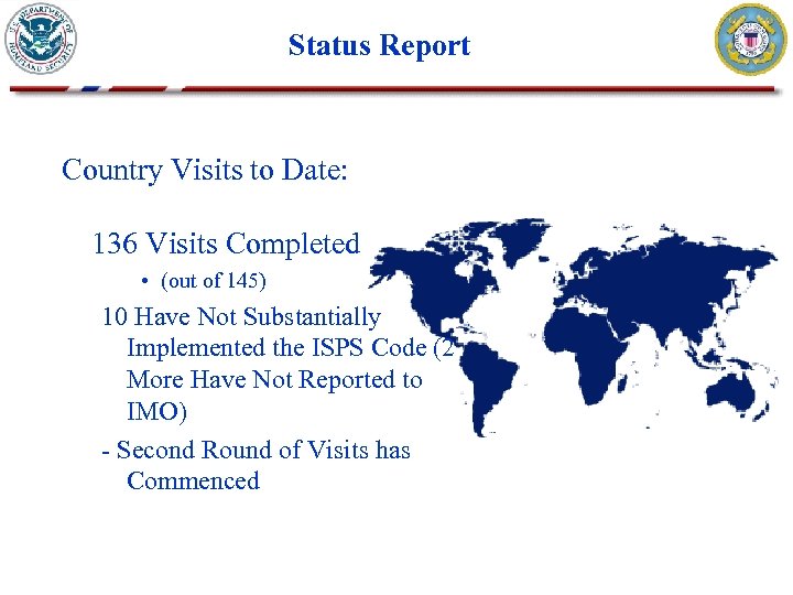 Status Report Country Visits to Date: 136 Visits Completed • (out of 145) 10