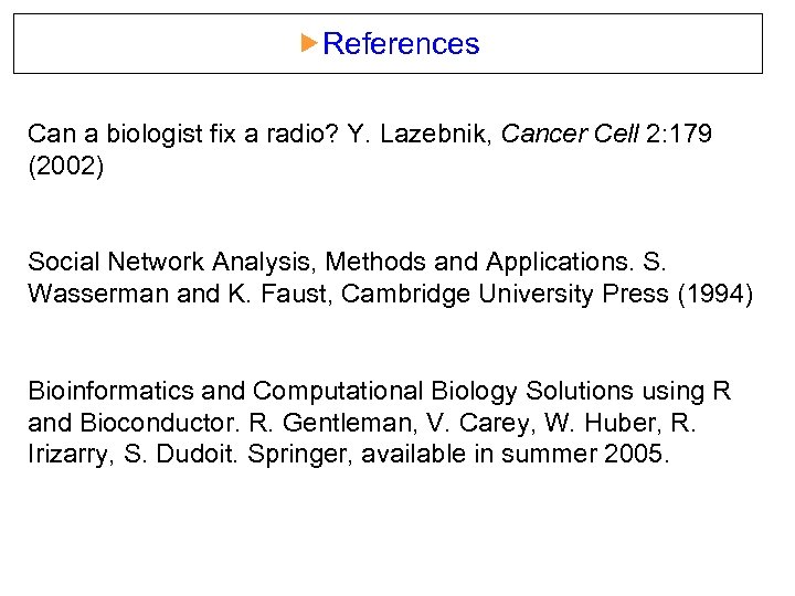  References Can a biologist fix a radio? Y. Lazebnik, Cancer Cell 2: 179