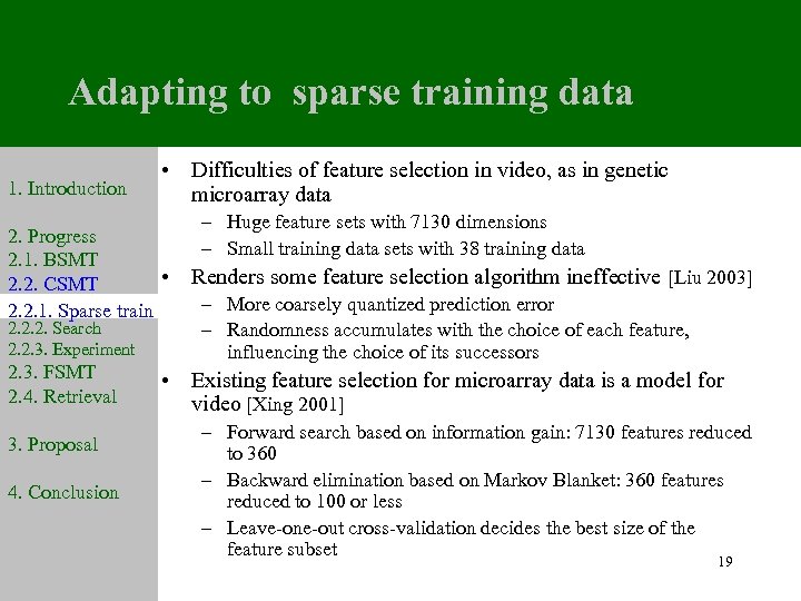 Adapting to sparse training data 1. Introduction • Difficulties of feature selection in video,