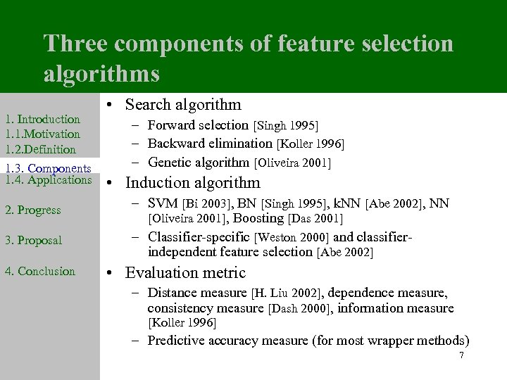 Three components of feature selection algorithms 1. Introduction 1. 1. Motivation 1. 2. Definition