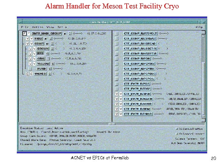 Alarm Handler for Meson Test Facility Cryo ACNET vs EPICs at Fermilab 20 
