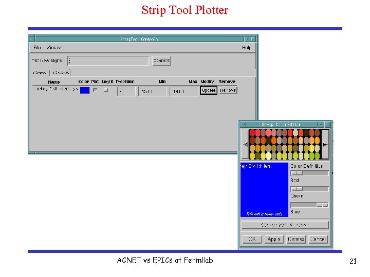 Strip Tool Plotter ACNET vs EPICs at Fermilab 21 