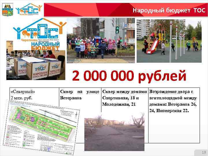 Народный бюджет ТОС 2 000 рублей «Северный» 2 млн. руб. НЕ ЗАРЕГИСТРИРОВАН Сквер на