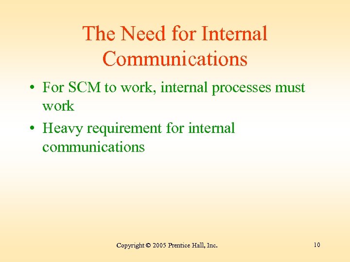 The Need for Internal Communications • For SCM to work, internal processes must work