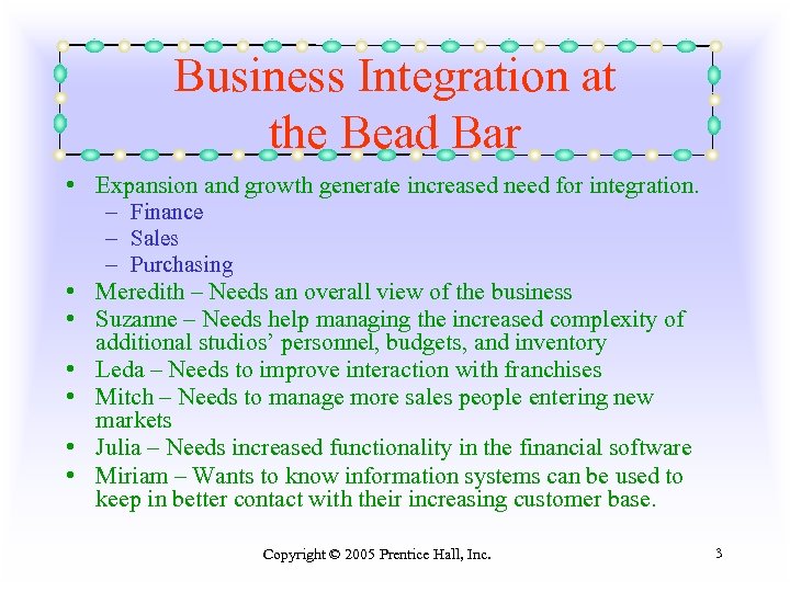 Business Integration at the Bead Bar • Expansion and growth generate increased need for