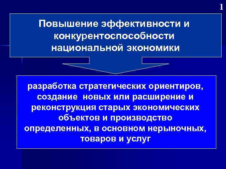 1 Повышение эффективности и конкурентоспособности национальной экономики разработка стратегических ориентиров, создание новых или расширение