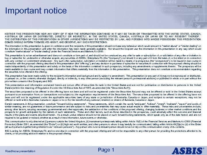 IBDINGWar OPX 20070976. 9 3/19/2018 9: 43 AM Important notice NEITHER THIS PRESENTATION NOR