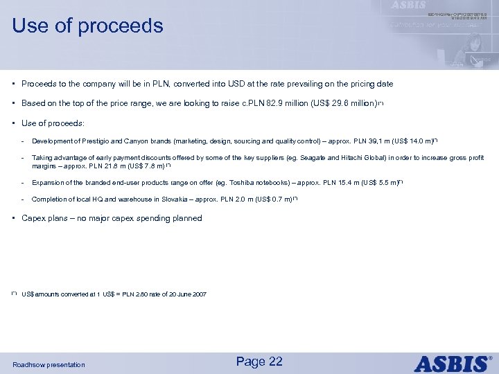 IBDINGWar OPX 20070976. 9 3/19/2018 9: 43 AM Use of proceeds • Proceeds to