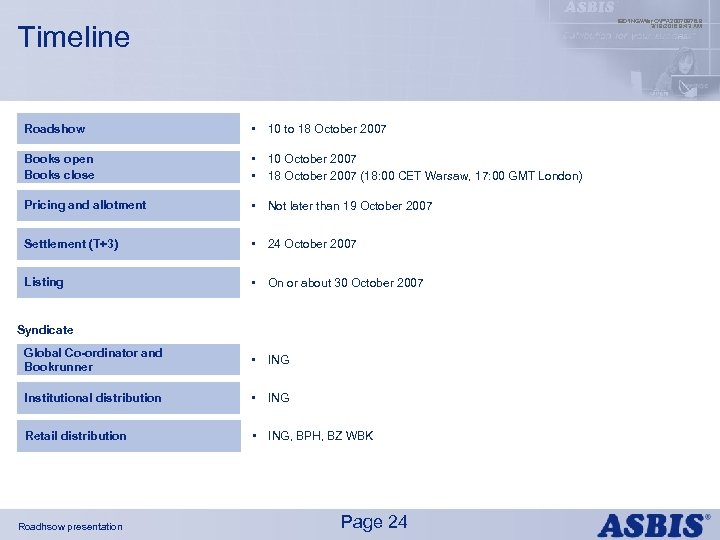 IBDINGWar OPX 20070976. 9 3/19/2018 9: 43 AM Timeline Roadshow • 10 to 18