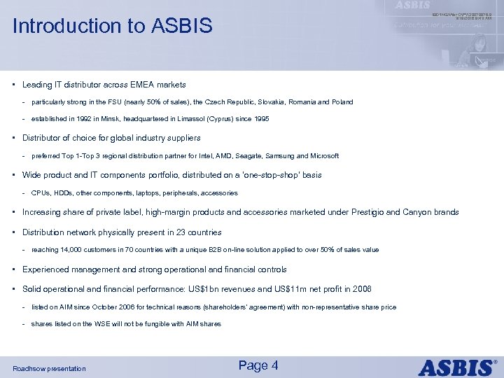 IBDINGWar OPX 20070976. 9 3/19/2018 9: 43 AM Introduction to ASBIS • Leading IT