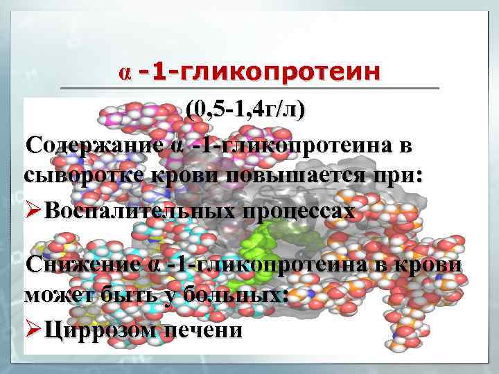 α -1 -гликопротеин (0, 5 -1, 4 г/л) Содержание α -1 -гликопротеина в сыворотке