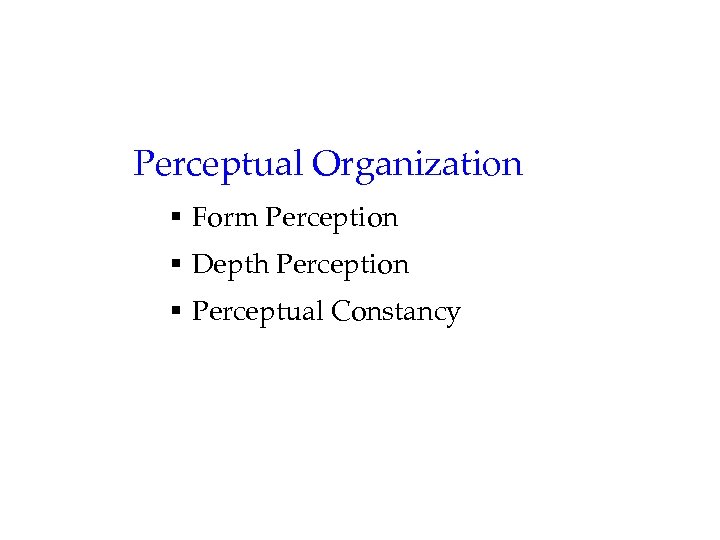 Perceptual Organization § Form Perception § Depth Perception § Perceptual Constancy 