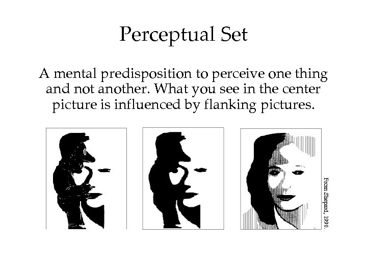 Perceptual Set A mental predisposition to perceive one thing and not another. What you