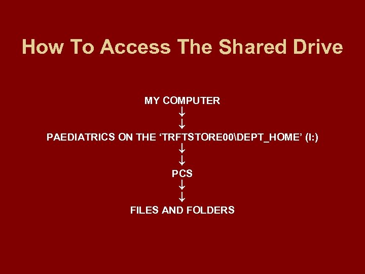 How To Access The Shared Drive MY COMPUTER PAEDIATRICS ON THE ‘TRFTSTORE 00DEPT_HOME’ (I: