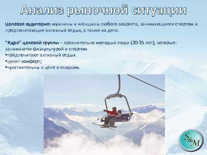 Анализ рыночной ситуации Целевая аудитория: мужчины и женщины любого возраста, занимающиеся спортом и предпочитающие