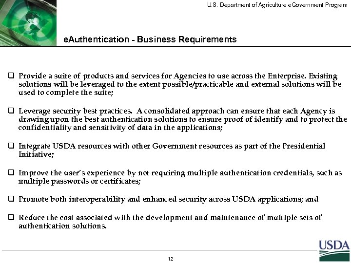 U. S. Department of Agriculture e. Government Program e. Authentication - Business Requirements q