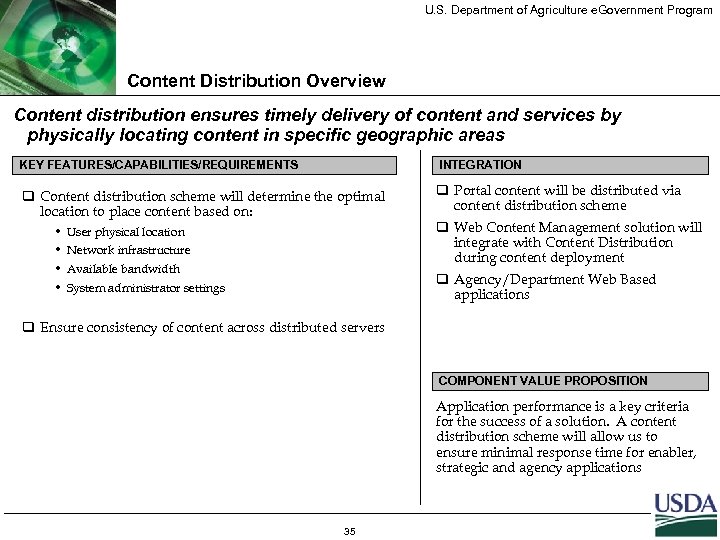 U. S. Department of Agriculture e. Government Program Content Distribution Overview Content distribution ensures