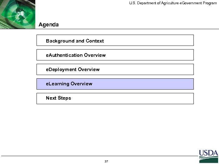 U. S. Department of Agriculture e. Government Program Agenda Background and Context e. Authentication