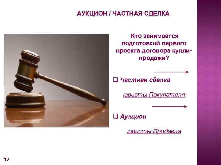 АУКЦИОН / ЧАСТНАЯ СДЕЛКА Кто занимается подготовкой первого проекта договора куплипродажи? q Частная сделка