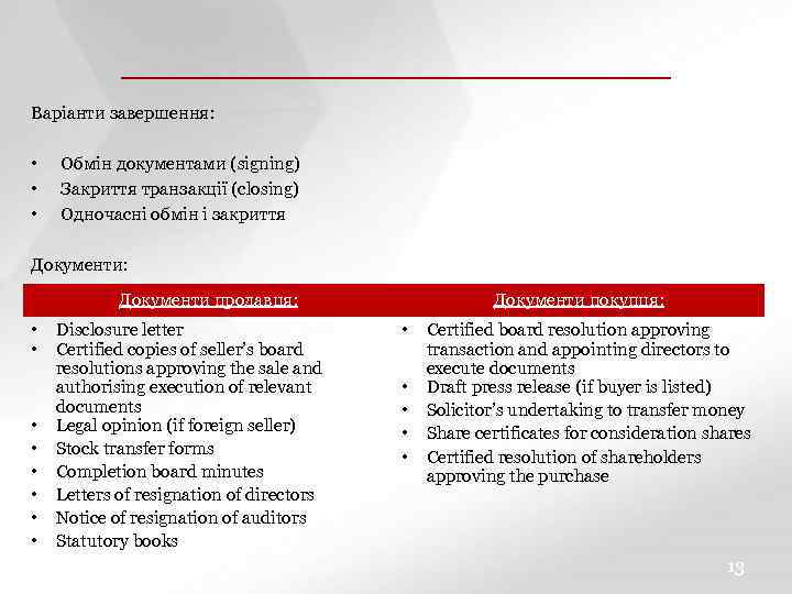 ЗАГОЛОВОК СЛАЙДА ПОДЗАГОЛОВОК СЛАЙДА Варіанти завершення: • • • Обмін документами (signing) Закриття транзакції
