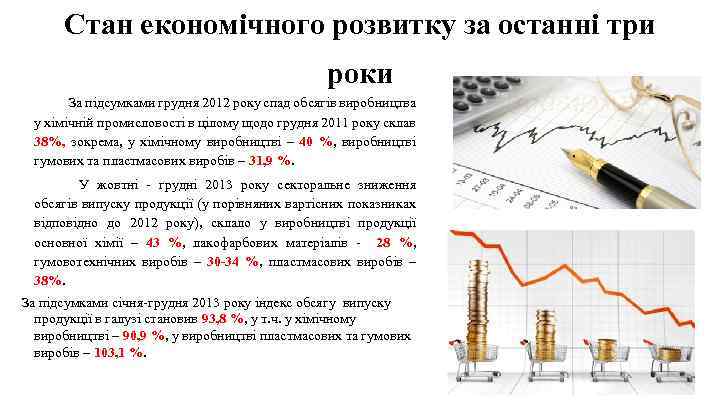 Стан економічного розвитку за останні три роки За підсумками грудня 2012 року спад обсягів