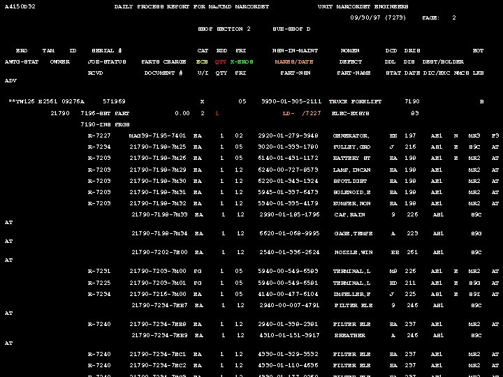A 4150 D 32 DAILY PROCESS REPORT FOR MAJCMD MARCORDET UNIT MARCORDET ENGINEERS 9/30/97