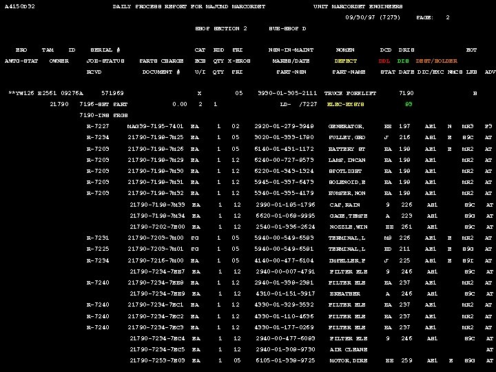 A 4150 D 32 DAILY PROCESS REPORT FOR MAJCMD MARCORDET UNIT MARCORDET ENGINEERS 9/30/97