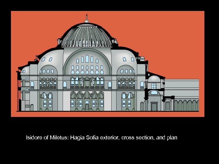 Isidore of Miletus: Hagia Sofia exterior, cross section, and plan 