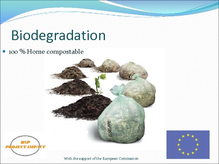 Biodegradation 100 % Home compostable With the support of the European Commission 