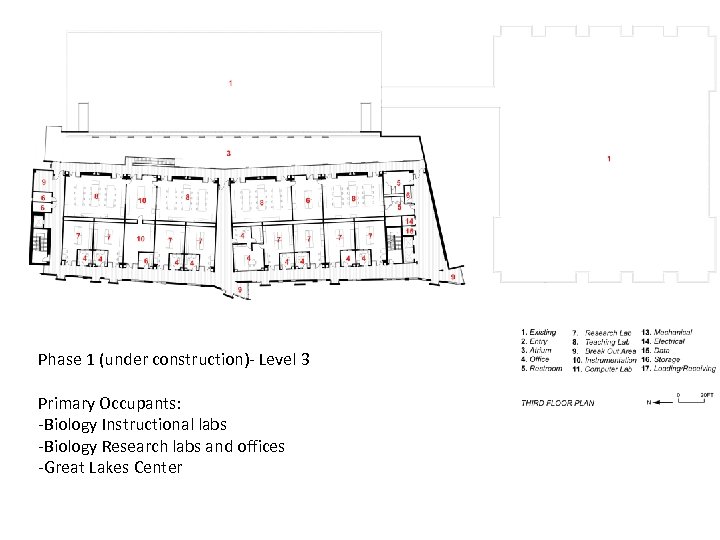 Phase 1 (under construction)- Level 3 Primary Occupants: -Biology Instructional labs -Biology Research labs