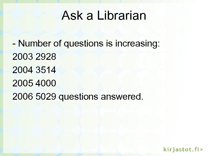 Ask a Librarian - Number of questions is increasing: 2003 2928 2004 3514 2005