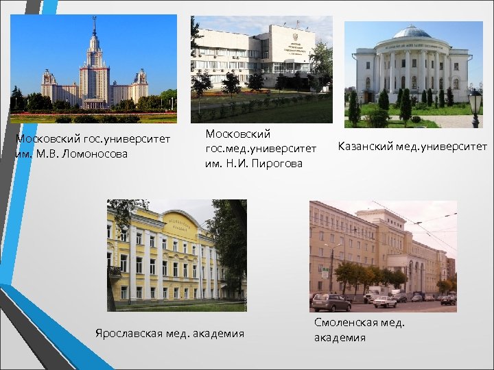 Московский гос. университет им. М. В. Ломоносова Московский гос. мед. университет им. Н. И.
