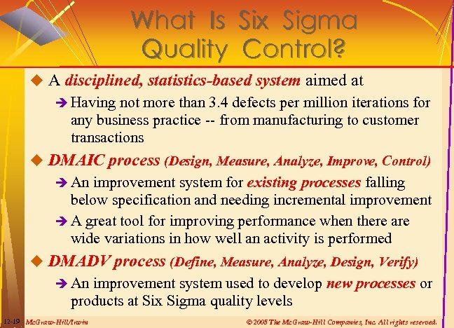 What Is Six Sigma Quality Control? u A disciplined, statistics-based system aimed at è