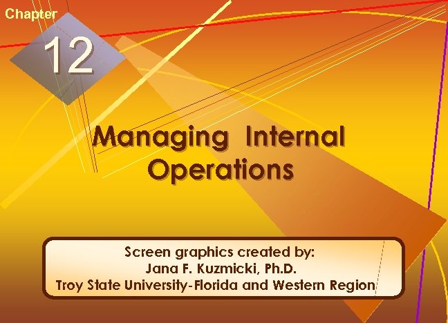 Chapter 12 Managing Internal Operations Screen graphics created by: Jana F. Kuzmicki, Ph. D.