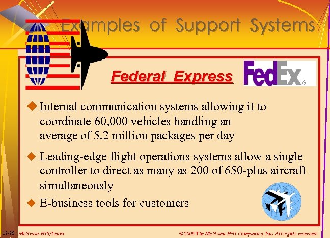 Examples of Support Systems Federal Express u Internal communication systems allowing it to coordinate