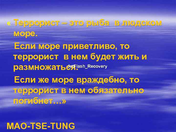  « Террорист – это рыба в людском море. Если море приветливо, то террорист