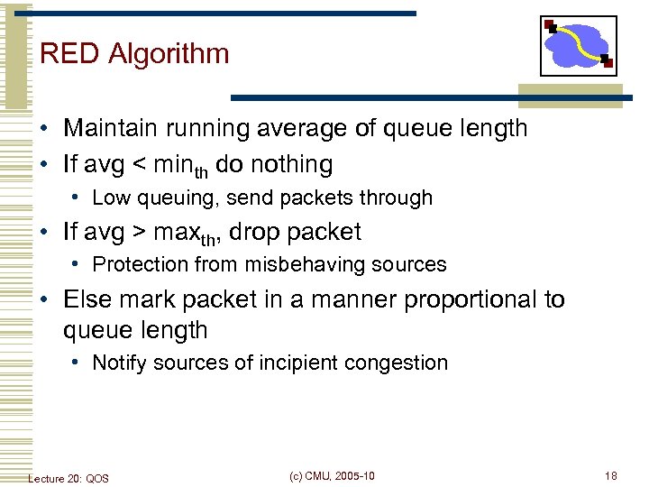 RED Algorithm • Maintain running average of queue length • If avg < minth
