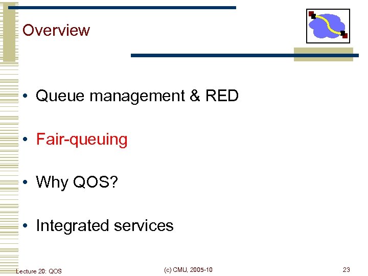 Overview • Queue management & RED • Fair-queuing • Why QOS? • Integrated services