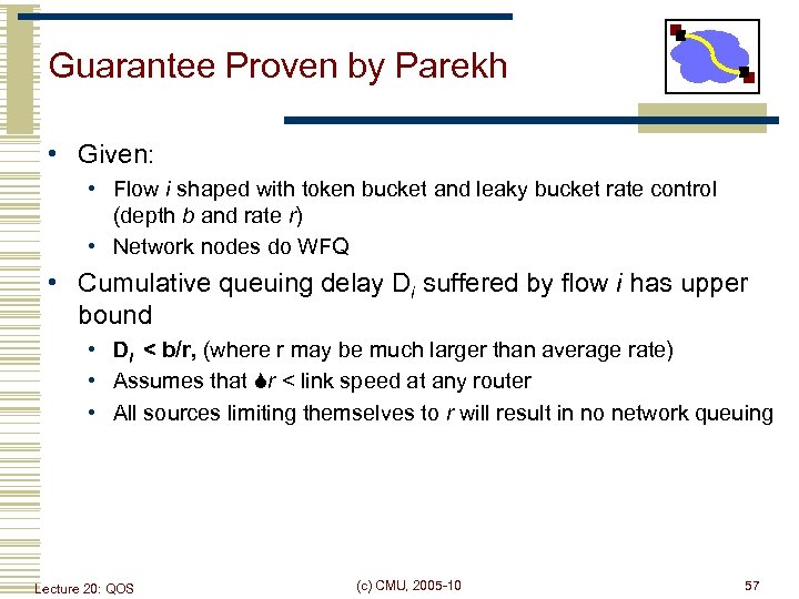 Guarantee Proven by Parekh • Given: • Flow i shaped with token bucket and