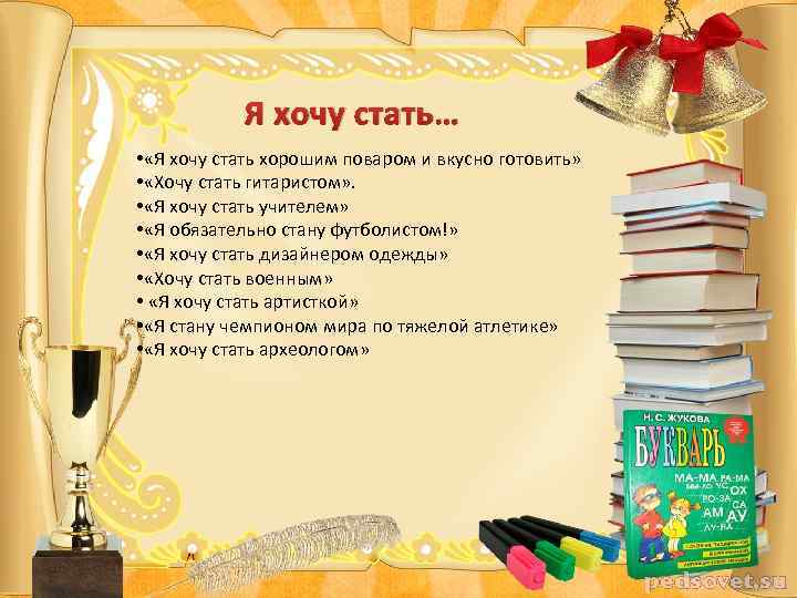 Я хочу стать… • «Я хочу стать хорошим поваром и вкусно готовить» • «Хочу
