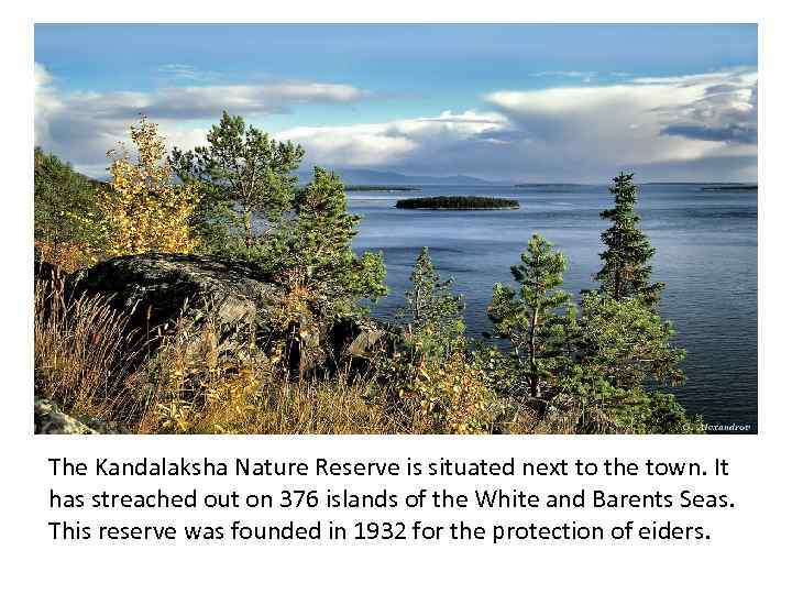 The Kandalaksha Nature Reserve is situated next to the town. It has streached out